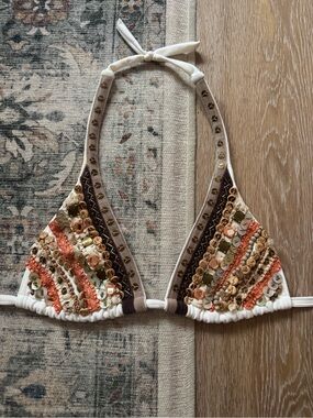 Rare VIX By Paula Hermanny Bohemian Beaded Bikini Swim Top size Medium